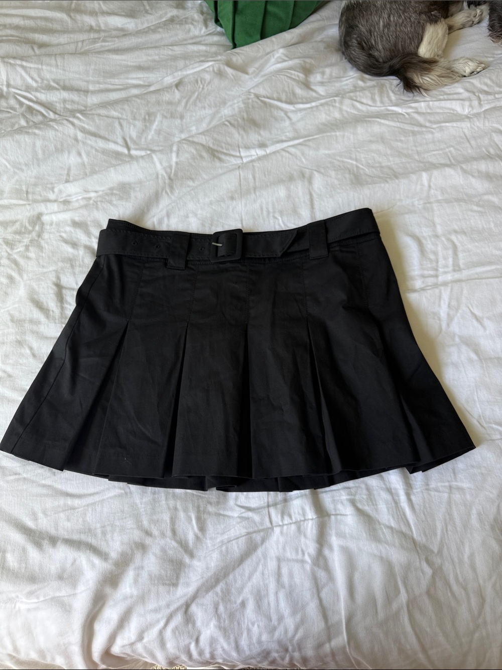 cinq a sept Black Pleated Mini Skirt with Belted Waist